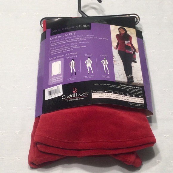 Cuddl Duds Double Plush Velour Crimson Long Sleeve Crew with Thumbholes - Picture 4 of 7